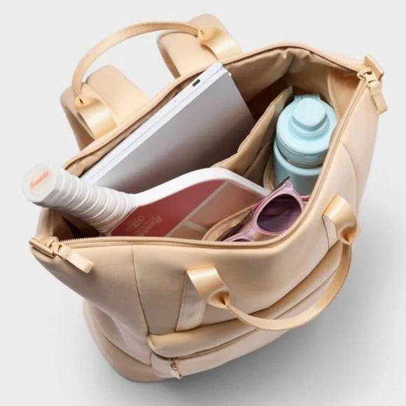 BEIGE TAN SOFT THICK PADDED NEOPRENE BACKPACK NWT - Picture 3 of 4